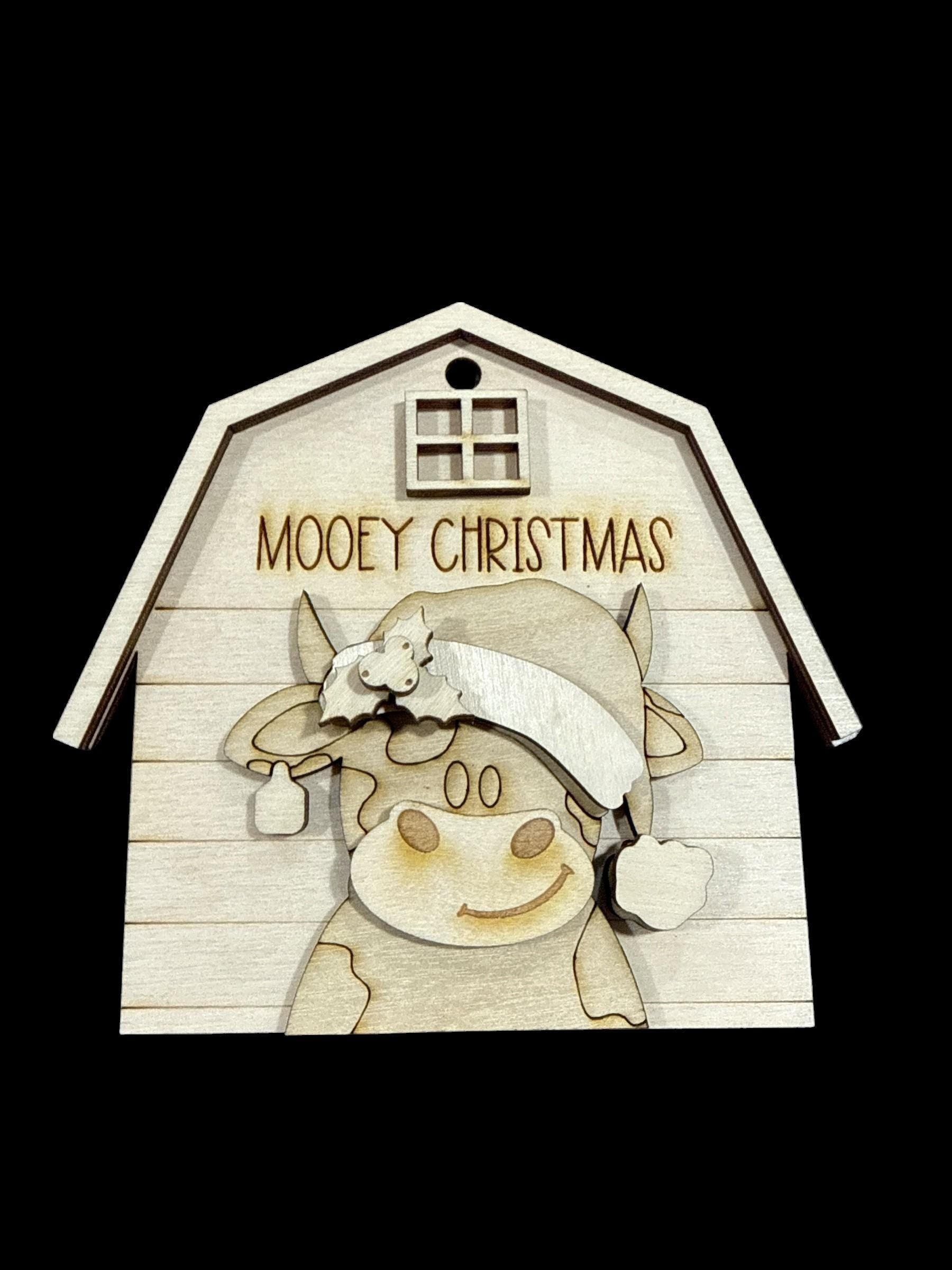 DIY Mooey Christmas Ornament, Barn with Cow Ornament