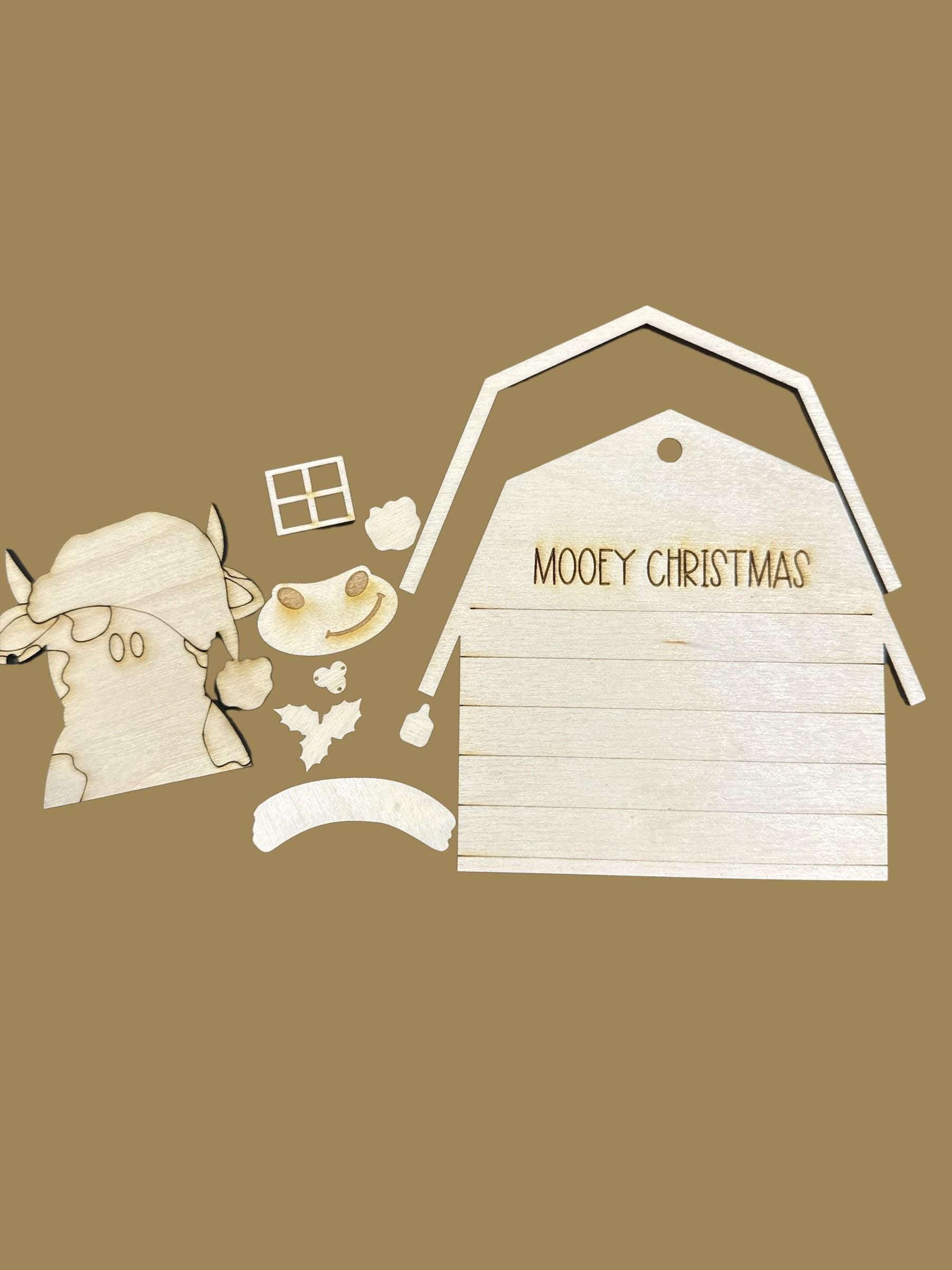 DIY Mooey Christmas Ornament, Barn with Cow Ornament