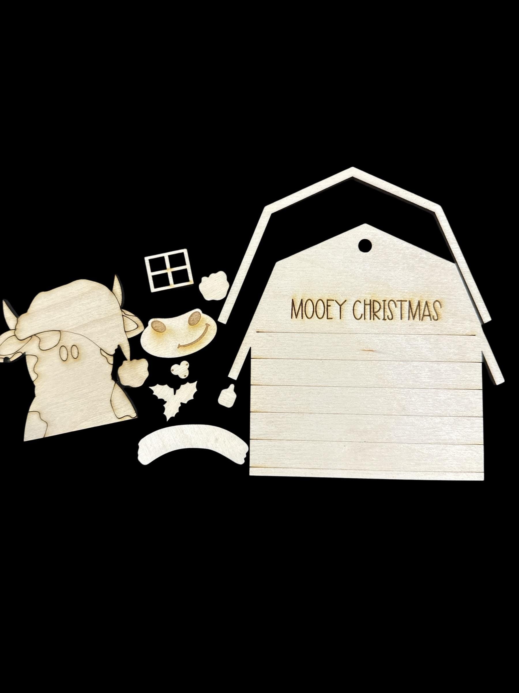 DIY Mooey Christmas Ornament, Barn with Cow Ornament