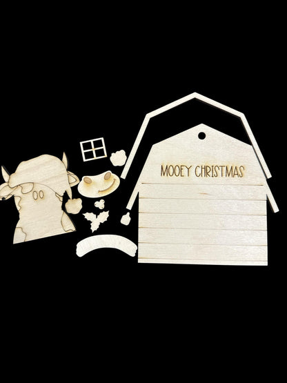 DIY Mooey Christmas Ornament, Barn with Cow Ornament