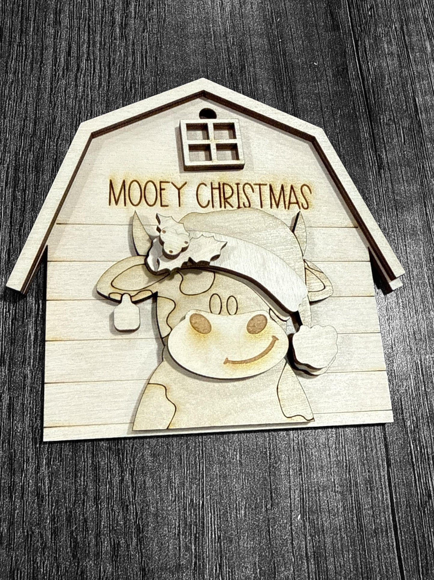 DIY Mooey Christmas Ornament, Barn with Cow Ornament