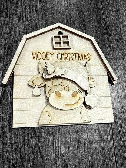 DIY Mooey Christmas Ornament, Barn with Cow Ornament