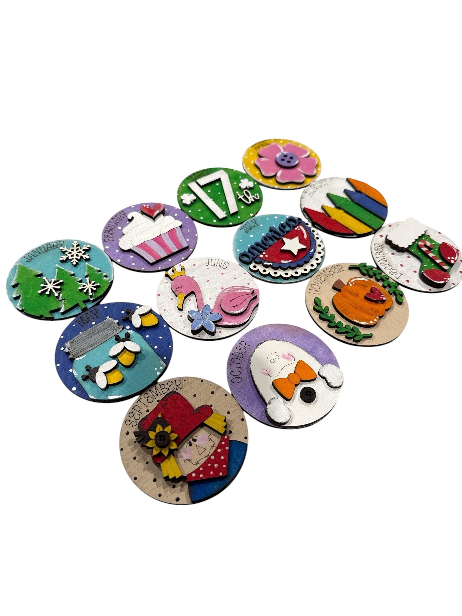 Bundle 7 of 3" or 6" Seasonal Interchangeable Sign Rounds, Hand-Painted MDF Decor, Hand-Painted Seasonal Inserts, Interchange Seasons