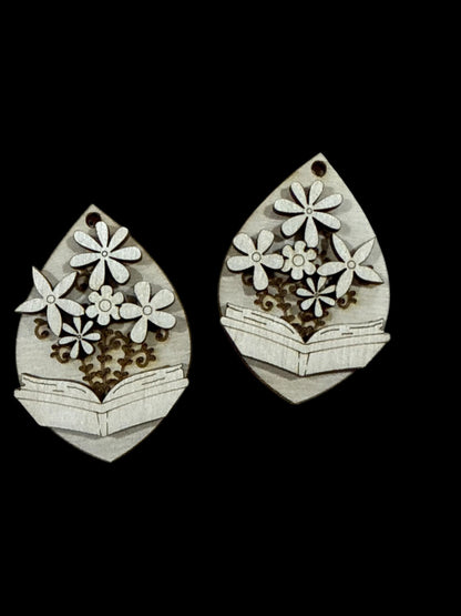 DIY Flowers and Books Earrings, Book Lover Earrings Unfinished, Flowers and books, 3D Earrings