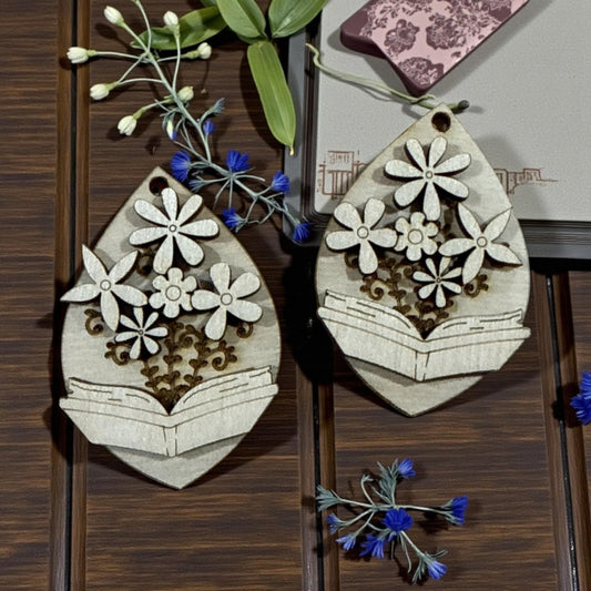 DIY Flowers and Books Earrings, Book Lover Earrings Unfinished, Flowers and books, 3D Earrings
