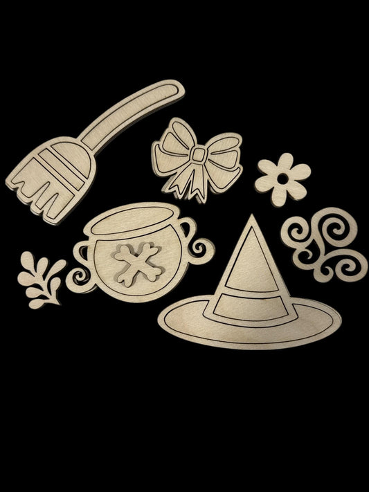 DIY Halloween Magnet Set, Witches Hat Unfinished, Broom Magnet, Bow Magnet, Fridge Magnets DIY, Unfinished