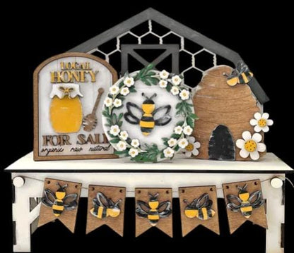 DIY Honey Bee Bench Insert: Interchangeable Wooden Display Decor, Unfinished Honey Pot, Honey Bees Home Decor DIY
