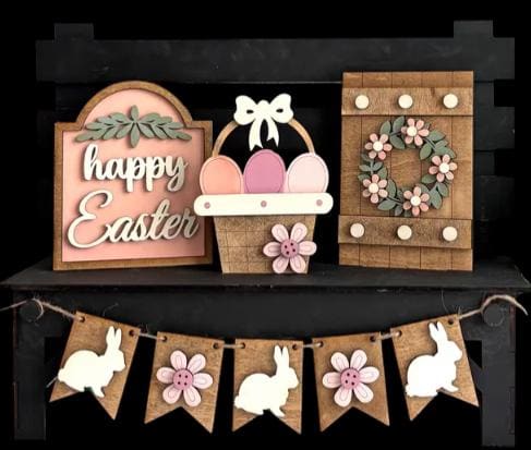 DIY Happy Easter Unfinished Wood Interchangeable Insert, Inserts only Unfinished Easter Eggs Interchangeable tiered tray