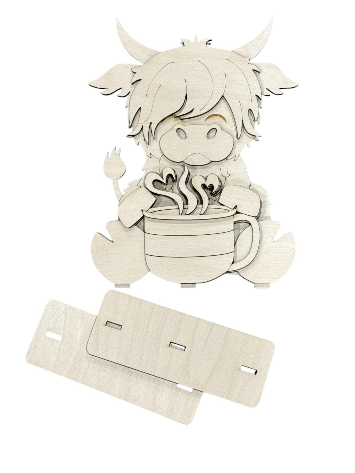 DIY Highland Cow Coffee Mug, Standing Cow, Coffee Lover, Cocoa Mug, Highland Cow Unfinished Shelf Sitter