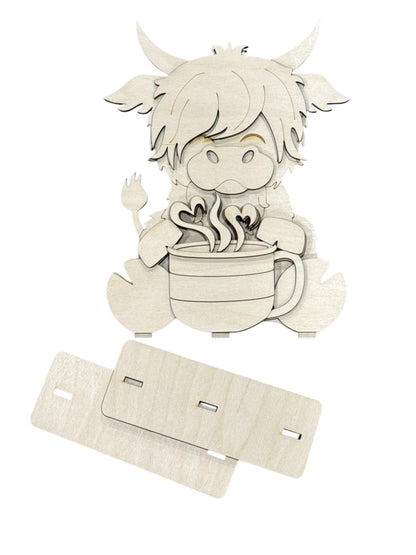DIY Highland Cow Coffee Mug, Standing Cow, Coffee Lover, Cocoa Mug, Highland Cow Unfinished Shelf Sitter