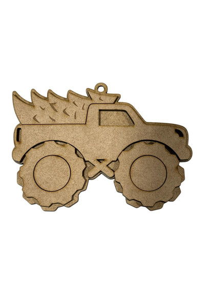 DIY Monster Truck Ornament, Unfinished Tractor, Holiday Ornaments, Unfinished Personalize Ornament