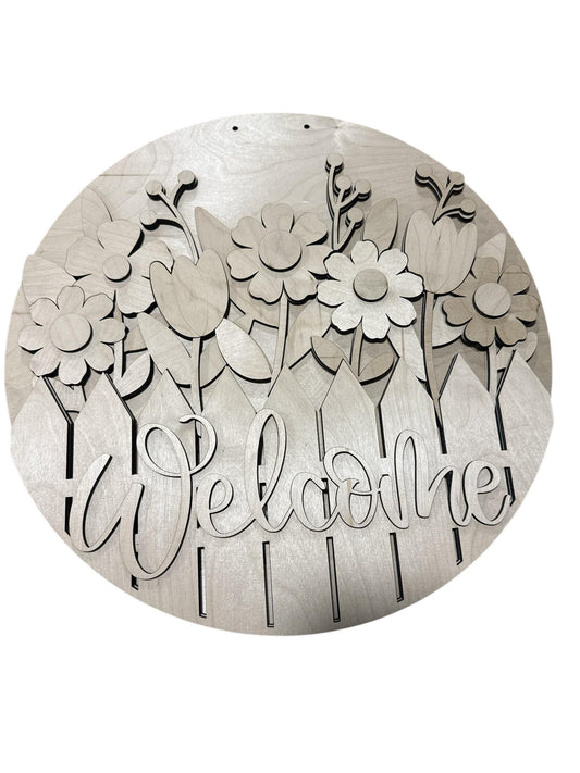 DIY Welcome Fence Picket with Flowers Door Hanger: Unfinished Wood, Flowers Door Hanger, Spring Door Hanger, Flowers Pickets