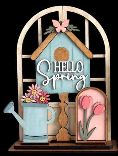 DIY Trio Hello Spring Interchangeable Inserts, Trio Stand, Holiday Display, Unfinished, Inserts Only, Spring, Tulips