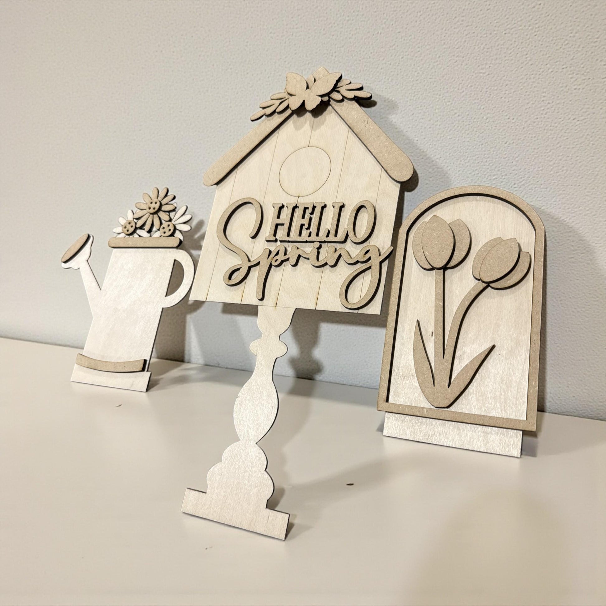 DIY Trio Hello Spring Interchangeable Inserts, Trio Stand, Holiday Display, Unfinished, Inserts Only, Spring, Tulips