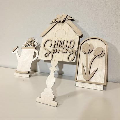DIY Trio Hello Spring Interchangeable Inserts, Trio Stand, Holiday Display, Unfinished, Inserts Only, Spring, Tulips