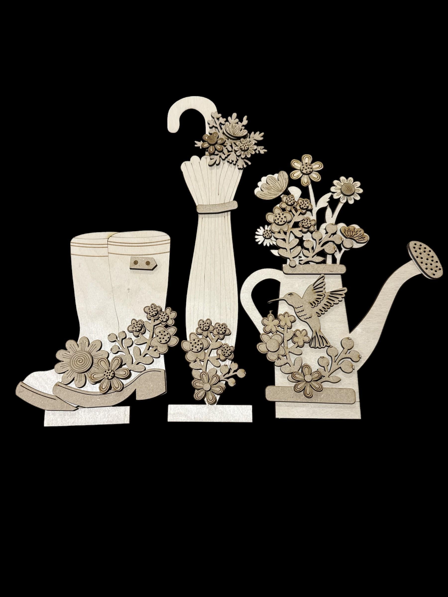 DIY Trio Rainboots and Flowers Interchangeable Inserts, Trio Stand, Holiday Display, Unfinished, Inserts Only, Spring, Flower Pot