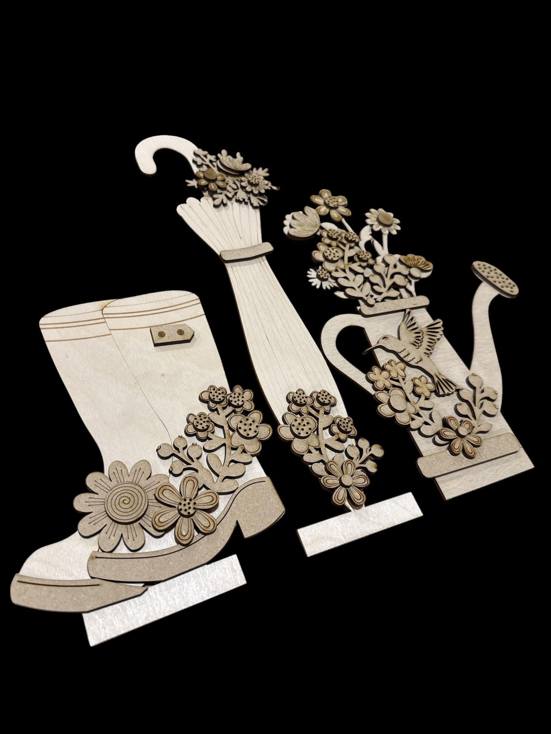 DIY Trio Rainboots and Flowers Interchangeable Inserts, Trio Stand, Holiday Display, Unfinished, Inserts Only, Spring, Flower Pot