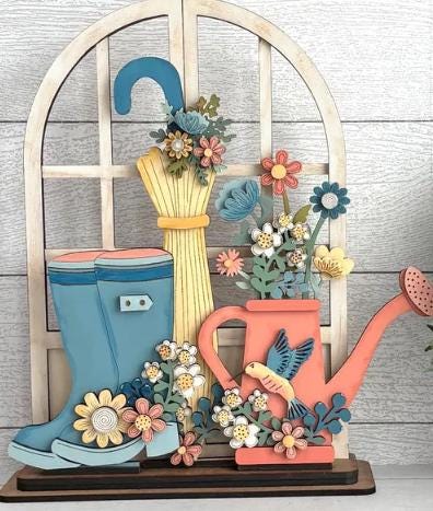 DIY Trio Rainboots and Flowers Interchangeable Inserts, Trio Stand, Holiday Display, Unfinished, Inserts Only, Spring, Flower Pot