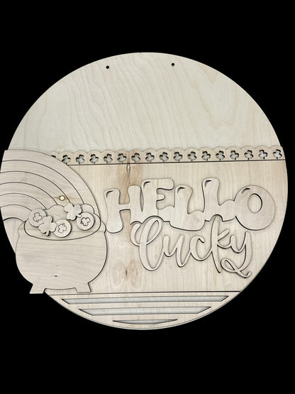 DIY Hello Lucky Door Hanger: Unfinished Wood, Shamrocks Door Hanger, Spring Door Hanger, St Patricks Door hanger