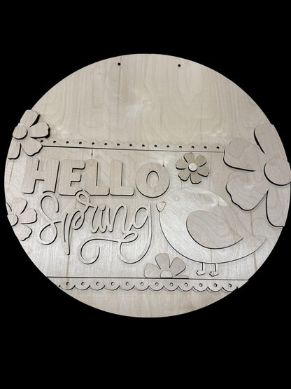 DIY Hello Spring Door Hanger: Unfinished Wood, Birdie Spring Door Hanger, Spring Door Hanger, Hello Spring with Bird and Flowers