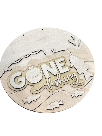 DIY Gone Fishing, Unfinished Wooden Door Hanger: Unfinished, Fishing Door Hanger, Gone Fishing Door Decor hanger