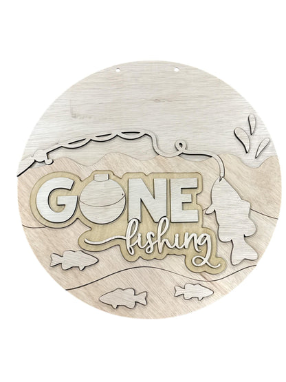 DIY Gone Fishing, Unfinished Wooden Door Hanger: Unfinished, Fishing Door Hanger, Gone Fishing Door Decor hanger