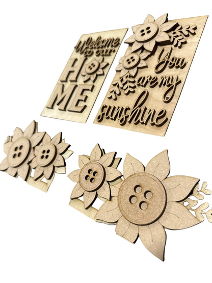 DIY Sunflower Cottage Inserts, Interchangeable Inserts, Primitive Mantle Decor, Sunflower Inserts Home Decor, Unfinished, Cottage Cabinet