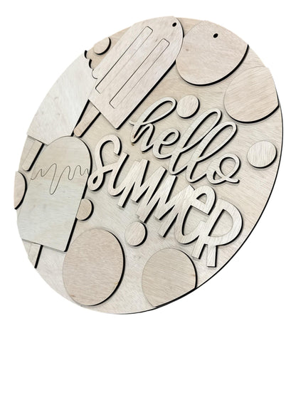 DIY Hello Summer Circles #1 Wooden Door Hanger: Hello Summer Circles, Unfinished, Paint Parties