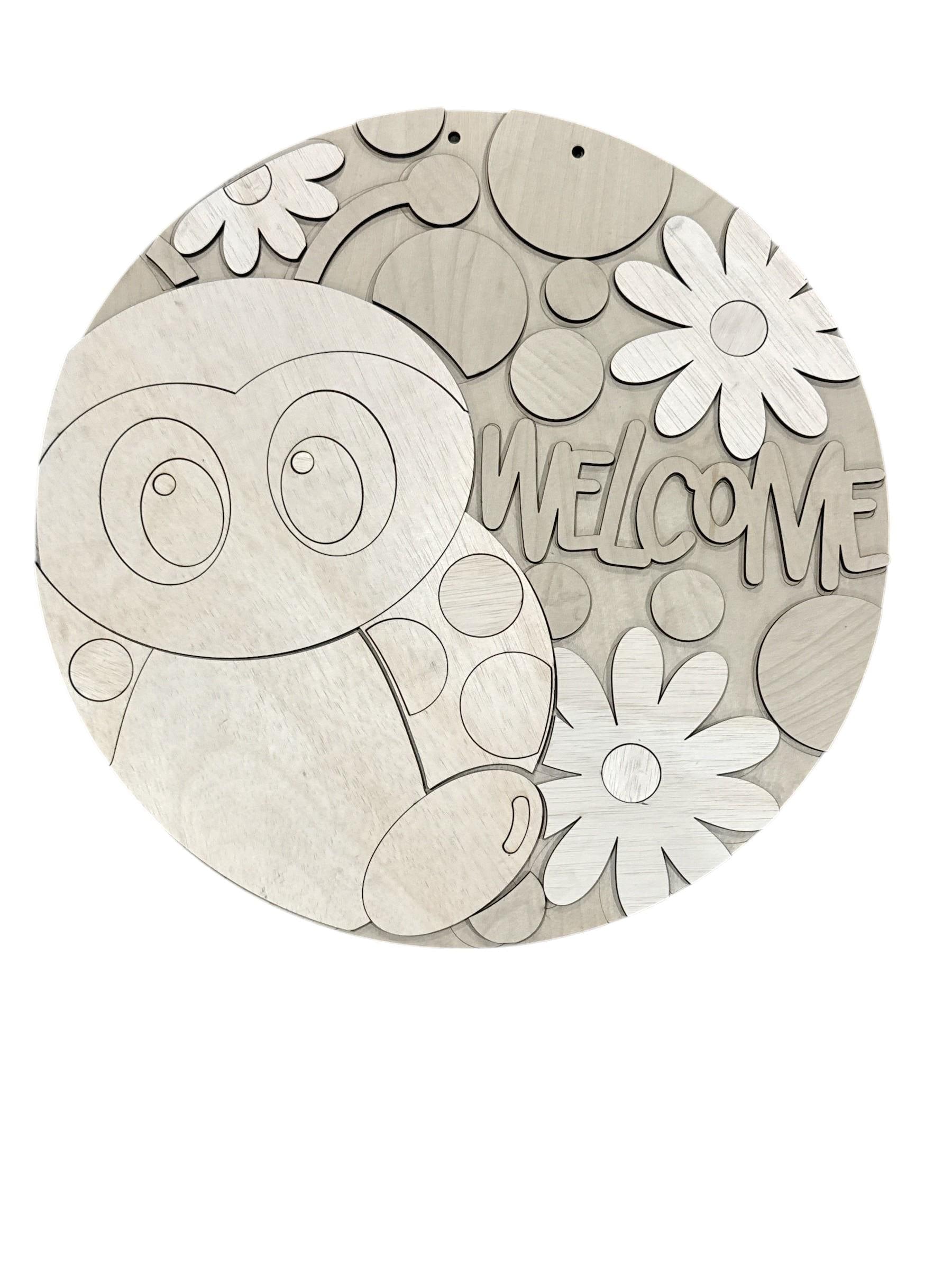 DIY Welcome Lady Bug Wooden Door Hanger: Lady Bug Summer Door Hanger, Unfinished, Paint Parties, Lady Bug and Flowers