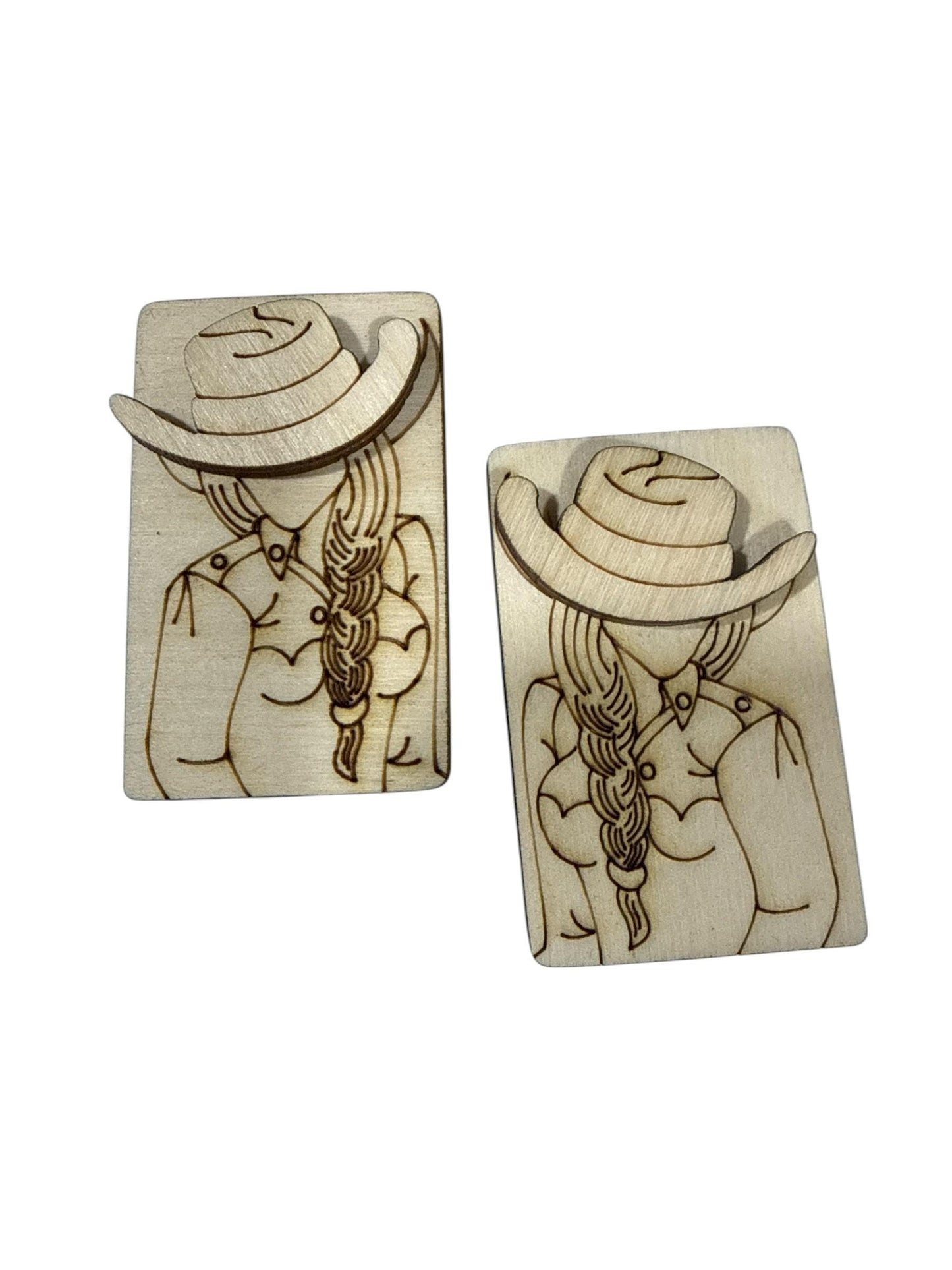 DIY Western Girl Clip Laser Blank, Wooden Blank Clip, Wood is Ready to Paint, Laser Cut, Claw Clip, Cowgirl Clip, 2" & 4"