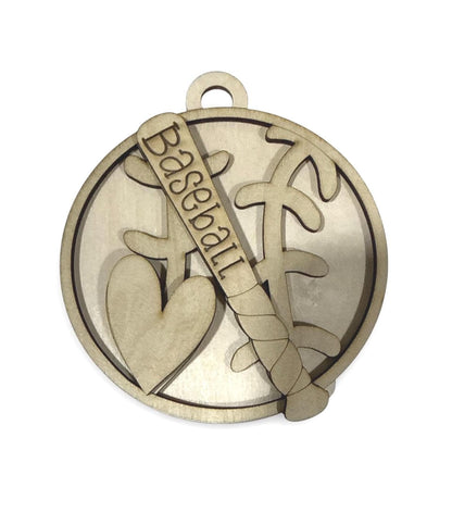 DIY Baseball Ornament, Softball, Car Charm, Unfinished Wood, 3D, sports ornament