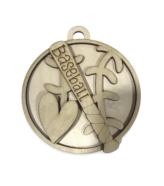 DIY Baseball Ornament, Softball, Car Charm, Unfinished Wood, 3D, sports ornament
