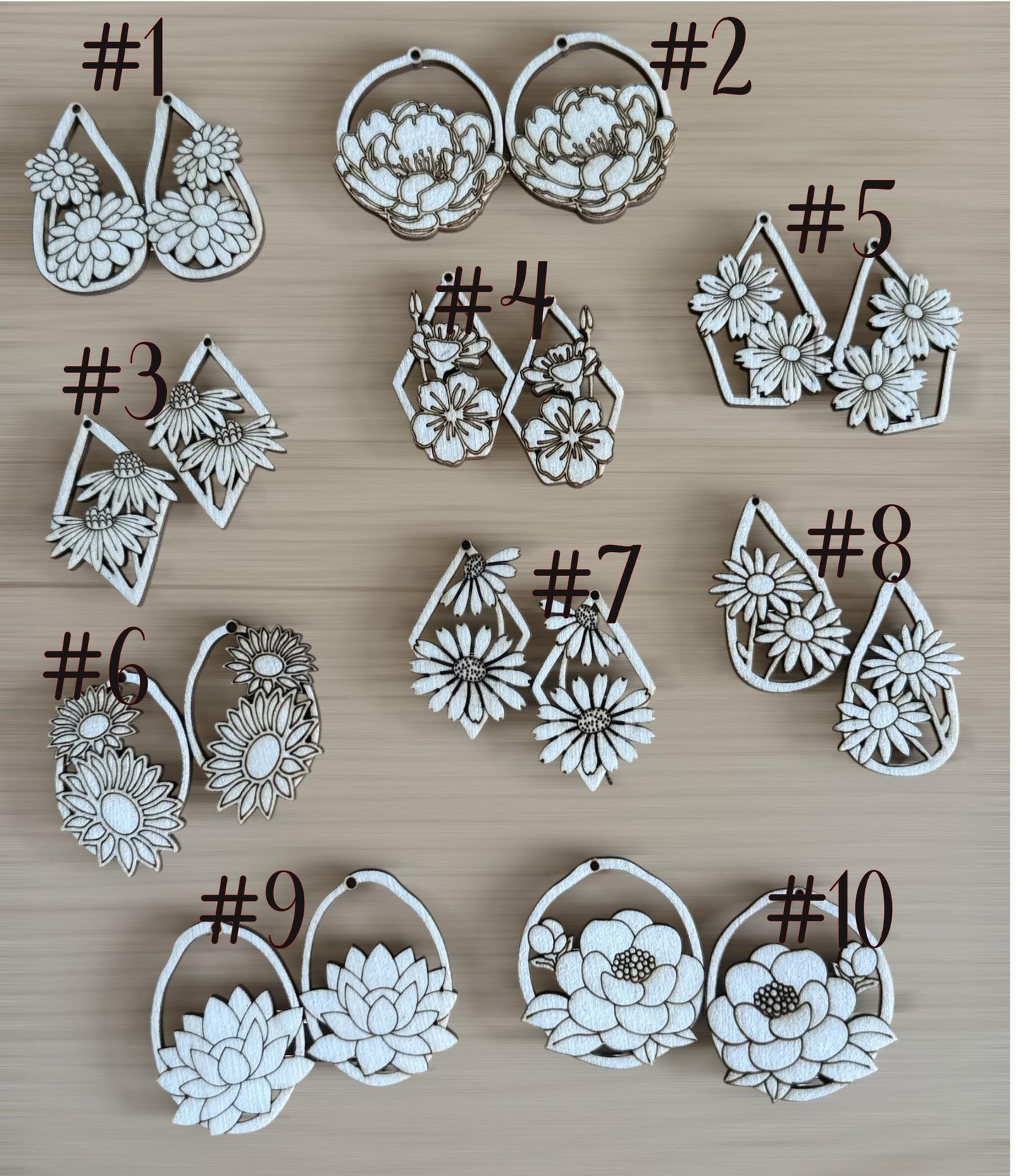 DIY Flowers Earrings Bundles, Engraved Wooden Earrings Unfinished, Florals, Bundle
