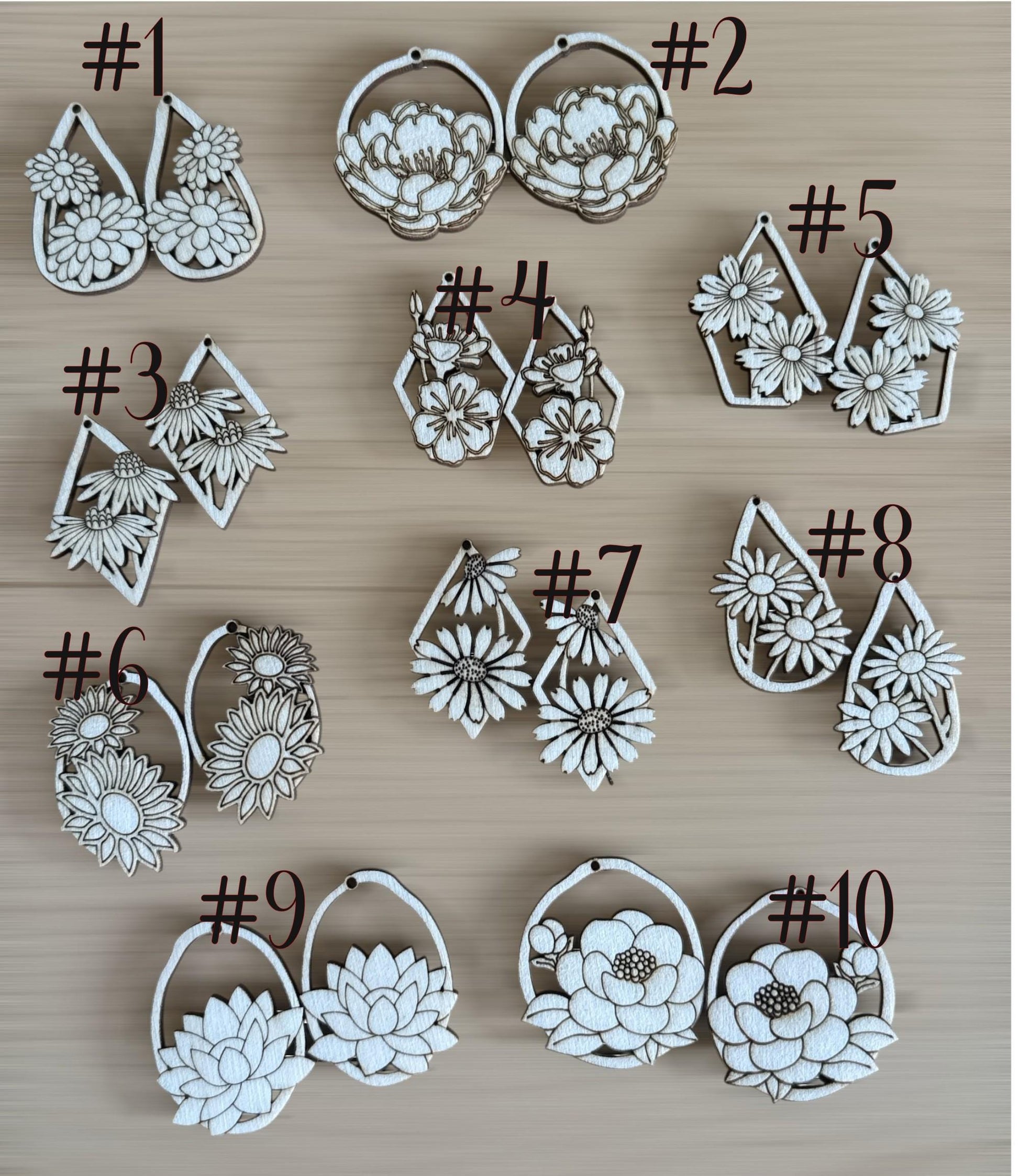 DIY Flowers Earrings Bundles, Engraved Wooden Earrings Unfinished, Florals, Bundle