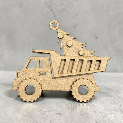 DIY Construction Ornament Bundle Set, Unfinished Tractor, Concrete Truck, Holiday Ornaments, Unfinished Farm Equipment