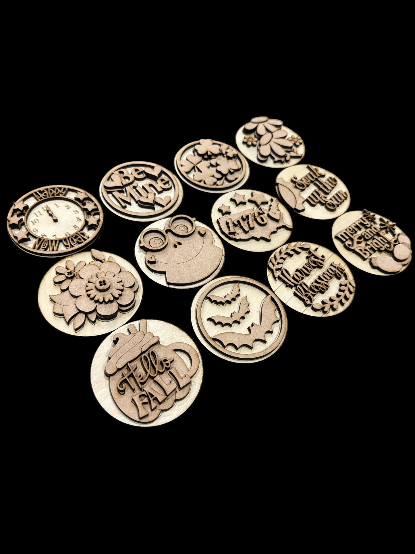 DIY Bundle 8 of Seasonal Interchangeable Rounds DIY Bundle: Unfinished Wood Sign Add-Ons, 3" or 6" Rounds for Seasonal Inserts