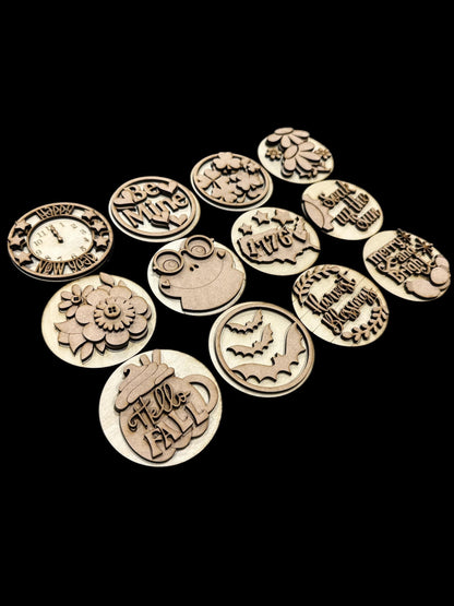 DIY Bundle 8 of Seasonal Interchangeable Rounds DIY Bundle: Unfinished Wood Sign Add-Ons, 3" or 6" Rounds for Seasonal Inserts