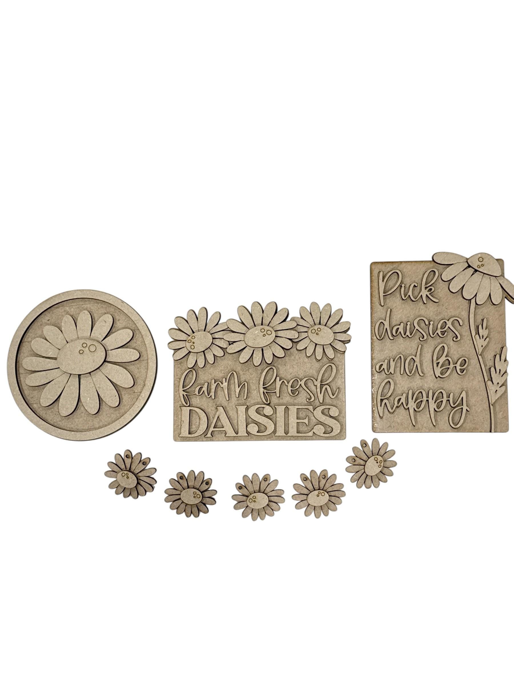 DIY Spring Daisies Tiered Tray: DIY Family Decor, Mini Signs, Home Tiered Tray Signs, Welcome Unfinished, Flowers Tiered Tray