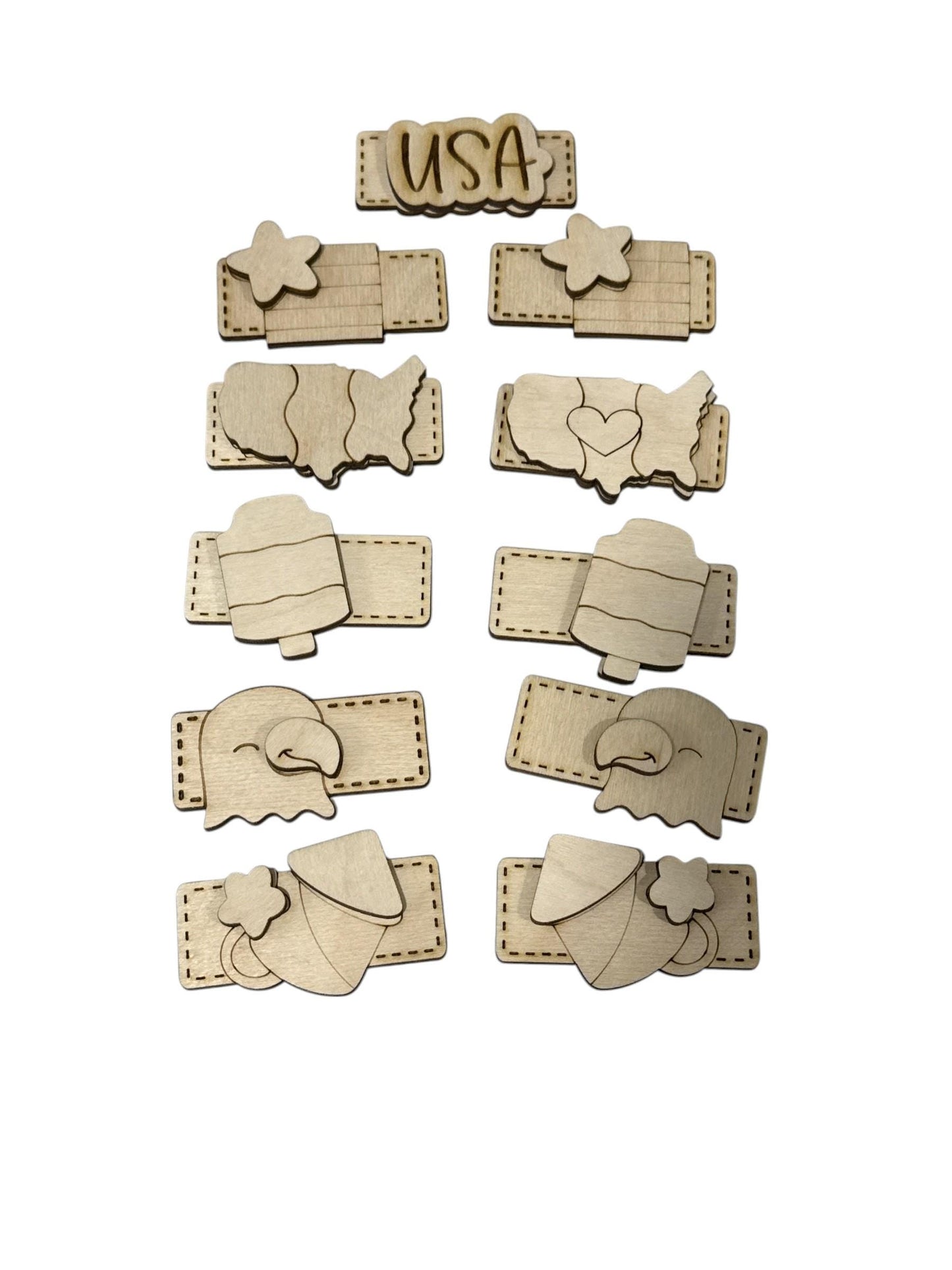 DIY 4th of July Kids Hair Blank Hair Clip Pieces, Wood is Ready to Paint, Memorial, Flag, Children, Toddler Clips, USA