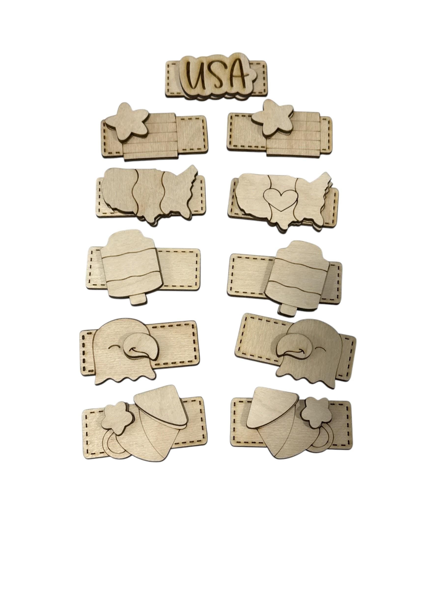 DIY 4th of July Kids Hair Blank Hair Clip Pieces, Wood is Ready to Paint, Memorial, Flag, Children, Toddler Clips, USA