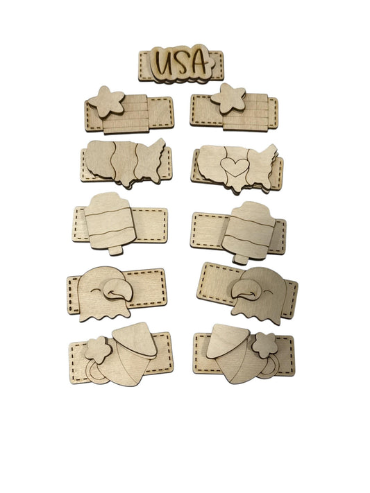DIY 4th of July Kids Hair Blank Hair Clip Pieces, Wood is Ready to Paint, Memorial, Flag, Children, Toddler Clips, USA