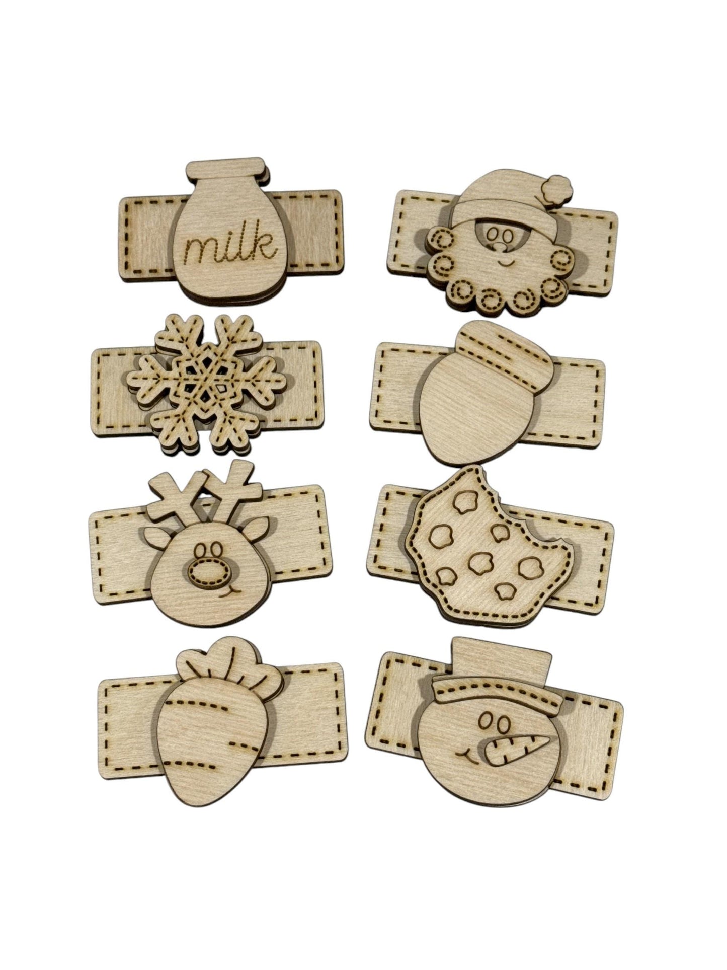 DIY Christmas Kids Hair Blank Hair Clip Pieces, Wood is Ready to Paint, Children, Toddler Clips, Holiday, Santa, Milk