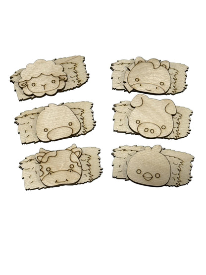 DIY Farm Animals Kids Hair Blank Hair Clip Pieces, Wood is Ready to Paint, Toddler, Cow, Hay, Farm Animal, Pig