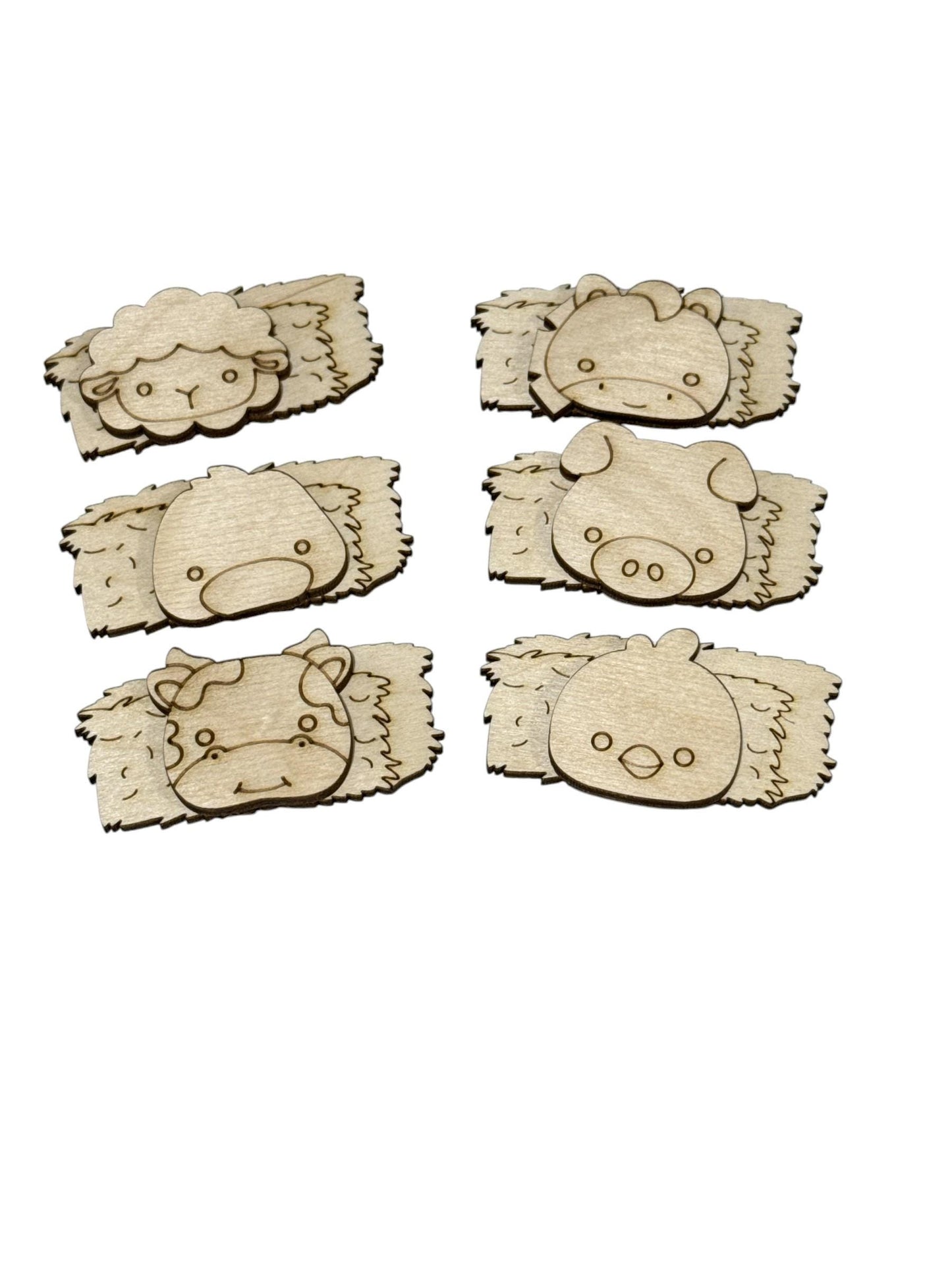 DIY Farm Animals Kids Hair Blank Hair Clip Pieces, Wood is Ready to Paint, Toddler, Cow, Hay, Farm Animal, Pig