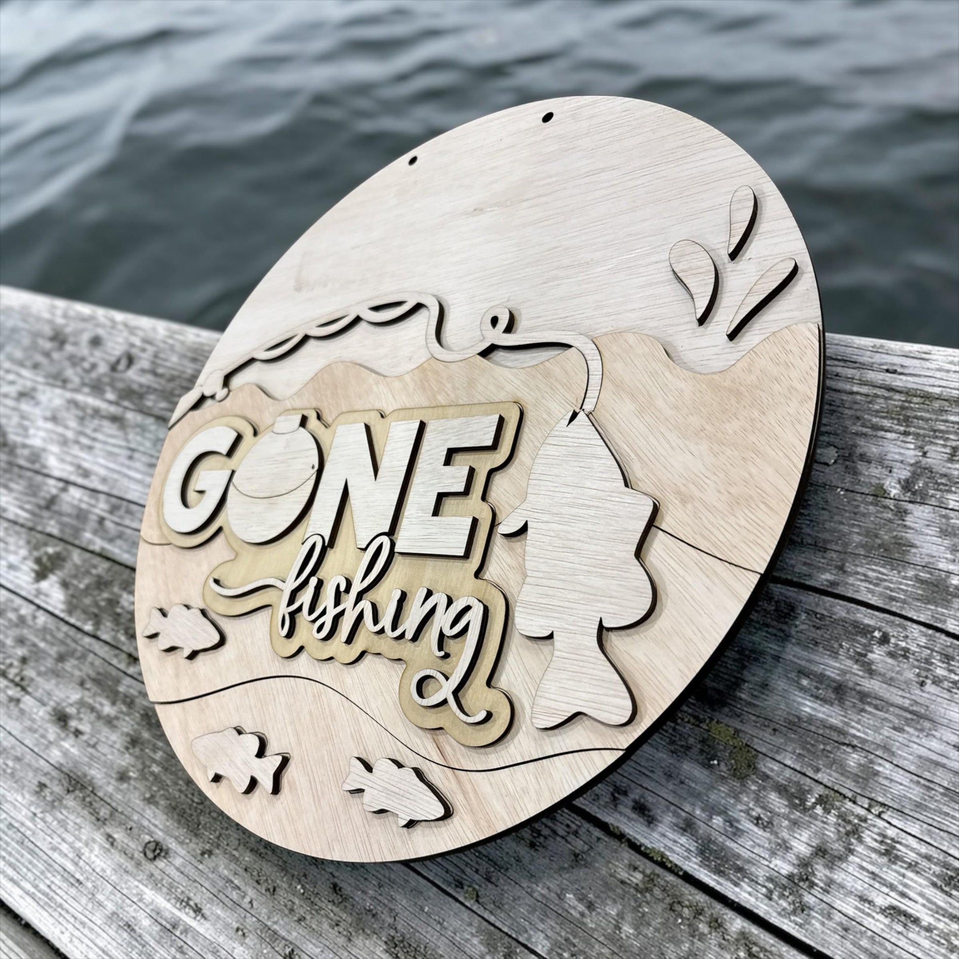 DIY Gone Fishing, Unfinished Wooden Door Hanger: Unfinished, Fishing Door Hanger, Gone Fishing Door Decor hanger