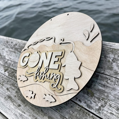 DIY Gone Fishing, Unfinished Wooden Door Hanger: Unfinished, Fishing Door Hanger, Gone Fishing Door Decor hanger