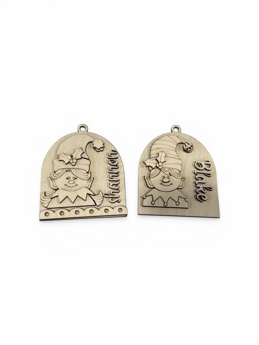 DIY Elf Personalized Ornaments 102, Unfinished Christmas, Boy and Girl Elf