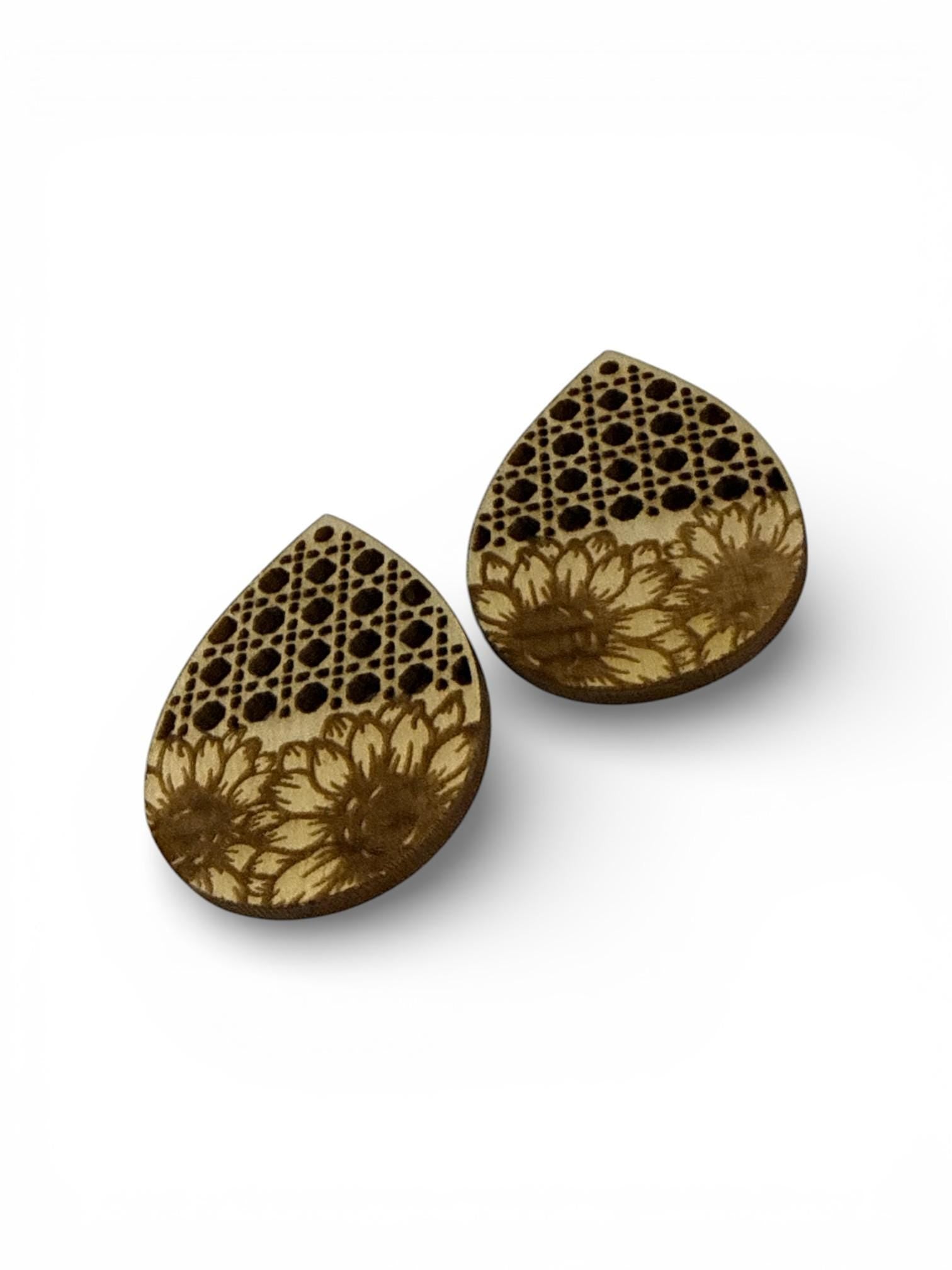 DIY Rattan Sunflower Wooden Earrings: Unfinished Craft Blanks, Flowers bundle,Singles