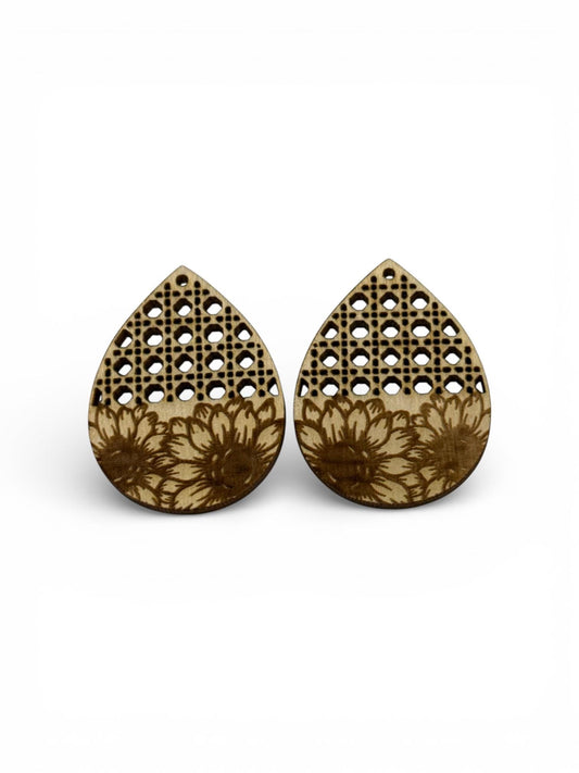 DIY Rattan Sunflower Wooden Earrings: Unfinished Craft Blanks, Flowers bundle,Singles