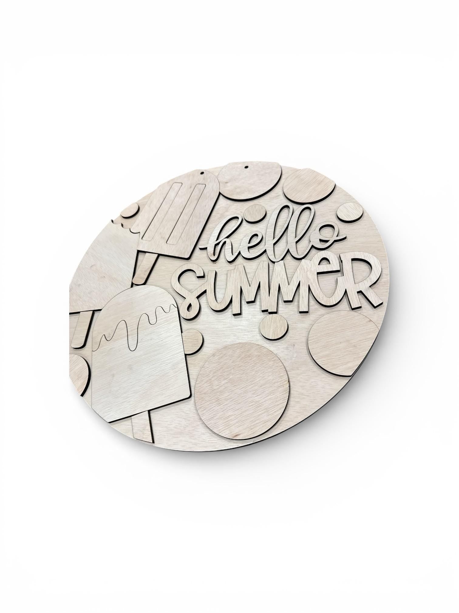 DIY Hello Summer Circles #1 Wooden Door Hanger: Hello Summer Circles, Unfinished, Paint Parties